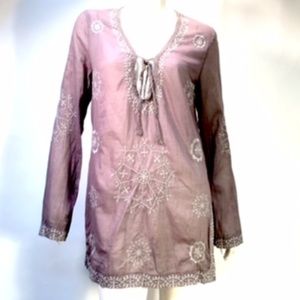 Mur Mur  Anthropologie Tan Embroidered Tunic  Top